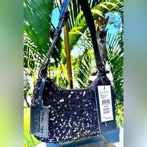 Nicole Miller NWT Black Sequin Shoulder Bag/back-vegan leather